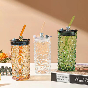 Vaso de Vidrio Transparente con Tapa y Pajita para Beber Café, Té con Leche, Agua, Vasos para Bebidas - Product Image 5