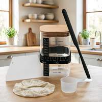 Kit de démarrage de levain fermenté en promotion avec pot en verre, couvercle, thermomètre, spatule en silicone et couverture en tissu pour la cuisine