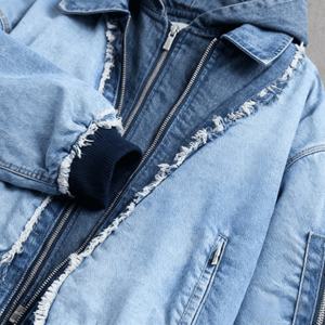 Chaqueta con Capucha de Mezclilla Desgastada para Hombre, Estilo Urbano 2025, Chaqueta de Moda Urbana Práctica con Capucha de Doble Capa y Cremallera - Product Image 3