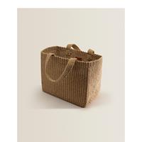 Sac fourre-tout carré en paille et corde de papier brun, fermeture éclair, style simple et durable, haute qualité, bandoulière faite à la main