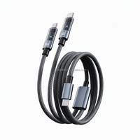Kabel Pengisian Cepat USB C ke USB C + IOS 100W 30W dengan Layar LED, Kabel Y Split Berbahan Nilon untuk Laptop, Tablet, dan Ponsel