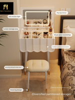 Table de maquillage pliante avec miroir LED, grande capacité de rangement, style minimaliste nordique, haute qualité, multi-compartiments, pour chambre à coucher