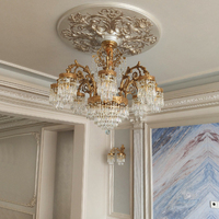 Lustres en cristal de luxe en laiton doré de style classique européen, vintage français, pour villa, hall d'hôtel