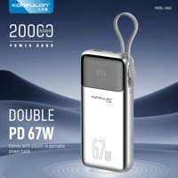 KONFULON Produit Tendance 2026 – Power Bank Portable pour Camping Extérieur PD 67W 20000mAh avec Câbles Intégrés Universels