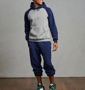 Casual de los hombres mangas raglán cadena pulóver con capucha personalizado de dos tonos de bloque Patchwork bordado Technics al por mayor para el otoño - Product Image 4