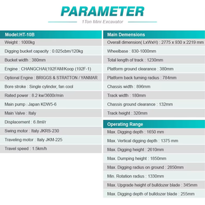 Spedizione Gratuita HIGHTOP HT 10B Mini Escavatore con Motore Briggs/Stratton, Mini Scavatrice da 1,0 Tonnellate - Product Image 5