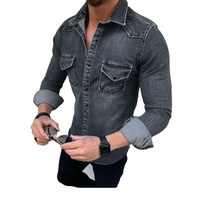 Chemises en jean ajustées à manches longues en soie de qualité supérieure pour hommes, avec logo personnalisé, anti-plis, respirantes, en coton écologique
