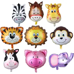 Jungle Medium Animal Head Foil Balloons Cow Lions Tiger Elephant Pig Farm Theme Helium Globos per la decorazione di compleanno