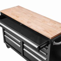 Coffre à outils en acier noir de 46 pouces avec dessus en bois de caoutchouc, personnalisable, OEM, chariot à outils roulant pour garage et mécaniciens