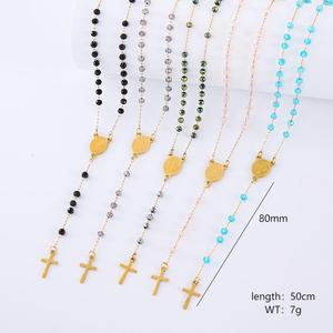 Collana Rosario Cristiana con Croce in Acciaio Inox Placcato Oro 18K e Perline di Cristallo Colorate, Stile <span class=keywords><strong>San</strong></span> Benedetto - Product Image 6