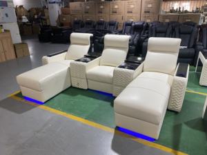 सफेद चमड़े के रीक्लिनिंग सोफे विला मीडिया रूम वाइप पावर रिक्लेयर चेज़ थिएटर फर्नीचर मूवी कुर्सियां सीटें - Product Image 2