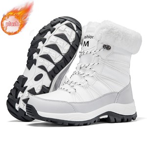 Bottes d'hiver mi-mollet avec col en fourrure, lacets, semelle épaisse antidérapante, doublure chaude en peluche, pour l'extérieur par temps froid - Product Image 4