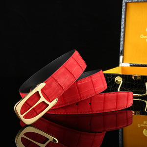 Cinturón de hombre de cuero de cocodrilo 100% con hebilla de cuero genuino y acabado suave, adecuado para ropa informal y de negocios. - Product Image 4