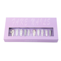 Boîte de rangement vide de luxe transparente pour faux ongles, personnalisable, en matériaux recyclés, avec paillettes, design portable et finition bronzante