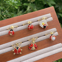 Grosir gaya Retro klasik 18K rantai bola berlapis emas Set perhiasan Ladybug, cocok untuk acara hadiah