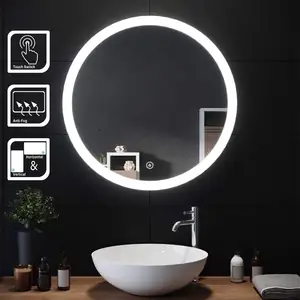 JITAI 700x700mm Round Illuminated LED Light Bathroom Mirror Makeup Mirror with Sensor Touch control,Dustproof &Anti-fog