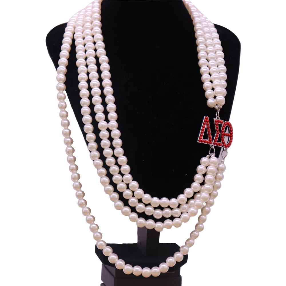 Novelty Custom Sorority Red Pearl Delta Multi Strand Pearl Necklace Choker