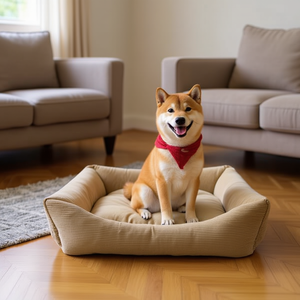 Set di Tre Pezzi per Cuccia per Cani Super Morbida Beige in Velluto a Coste + Letti per Animali Domestici in Cristallo - Product Image 3