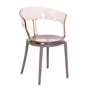 Chaise de restaurant moderne minimaliste entièrement en plastique, couleur ambre transparente, gris fumé, légère, chaise de salle à manger - Product Image 5