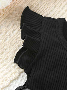 Vestido de Princesa de Verano para Niñas, Ecológico, de Poliéster/Algodón, con Estampado de Puntos, Manga con Volantes, Cuello Redondo, Estilo Casual, Corte en A - Product Image 4