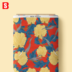 Tissu en voile 100% coton biologique imprimé avec un motif floral de feuilles, style Bessi <span class=keywords><strong>William</strong></span> Morries, pour chemises et robes - Product Image 2