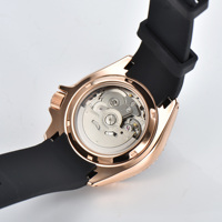 Montre de plongée automatique personnalisée en or rose pour homme, 42 mm, bracelet en cuir noir, lumineuse, étanche 50 m, montre mécanique personnalisée