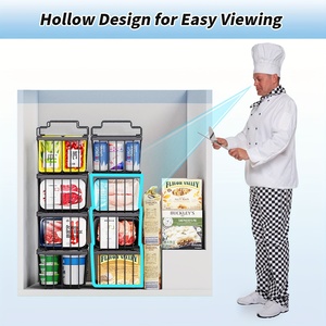 Lot de 4 bacs organisateur de congélateur <span class=keywords><strong>coffre</strong></span> empilable bacs organisateur de congélateur profond obtenir de la nourriture facilement avec poignée - Product Image 3