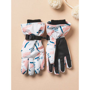 Pattern Point White Peach <b>Ski</b> Gloves Polyester Thermal Gloves with Hand Grips for <b>Snowboarding</b> - Product Image 1