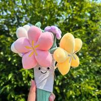 Peluche en polaire JC style bouquet amusant avec visage souriant, rembourrage en coton PP, tenant des fleurs, cadeau de mariage unisexe 11-30cm