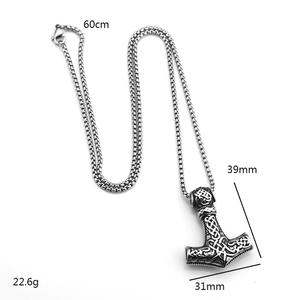 Pendentif marteau de Thor en acier inoxydable rétro nordique, charme viking double face, bijoux à la mode, cadeau pour hommes et femmes - Product Image 5