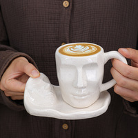 300ml européen minimaliste blanc irrégulier porcelaine céramique sourire homme visage humain nez café tasses à thé tasse et avec soucoupe ensemble