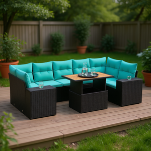 Set di divani da giardino in polyrattan nero da 8 pezzi con cuscini, mobili da esterno in stile contemporaneo, posti a sedere per 8 persone - Product Image 2