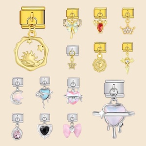 Colgante de Moda con Diseño de Gota de Agua, Corazón de <span class=keywords><strong>Diablo</strong></span> y Estrellas al Atardecer, Compatible con Pulseras de Acero Inoxidable de 9mm, para Creación de Joyería, Charm Italiano DIY - Product Image 1