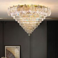 Lustre de plafond en or de luxe de haute qualité, lampe suspendue en verre en forme de feuille d'arbre de luxe pour salon, restaurant, lustre ovale en cristal