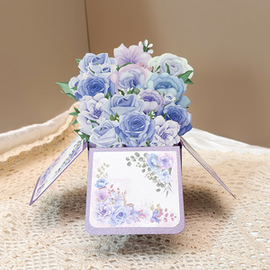 Biglietto d'Auguri 3D Pop-Up Ecologico e Riciclabile per la Festa dell'Insegnante, la Festa della Mamma, San Valentino, Compleanno, Bouquet di Fiori Blu - Product Image 1