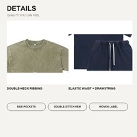 Ensemble T-shirt et short oversize délavé à l'acide 240g, personnalisable avec logo, unisexe, style vintage, deux pièces, streetwear, vente en gros