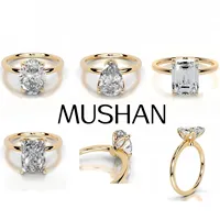 Bague en argent sterling 925 de luxe sur mesure MUSHAN, avec moissanite GRA 2 carats, plaquée or 18 carats, bijoux fins brevetés MST