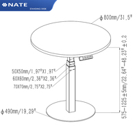 Bureau de travail électrique réglable en hauteur à une seule jambe avec cadre blanc E1, table basse ronde moderne avec plateau rond