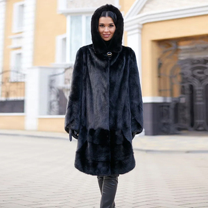 Alla moda <span class=keywords><strong>pelliccia</strong></span> di visone nero cappotto lungo per le donne <span class=keywords><strong>con</strong></span> <span class=keywords><strong>cappuccio</strong></span> Casual inverno lavorazione cruda capispalla - Product Image 2