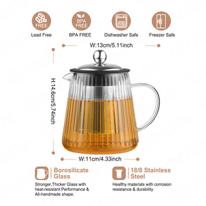 <span class=keywords><strong>Set</strong></span> Teiera in Vetro Borosilicato Emode con Logo Personalizzato, 600ml, Design a Strisce Verticali e Manico Ergonomico - Product Image 6