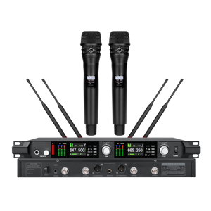 Sistema de Micrófono Inalámbrico UHF ADX800 de 4 Antenas, Micrófono de Mano de Metal con Cancelación de Ruido de Doble Canal, Alcance de 120 m para Karaoke en Escenario - Product Image 1