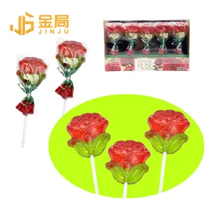 Wholesale Valentine's Day Flower Sweet Hard Confectionery Rose Lollipop Piruleta Lollipop Candy