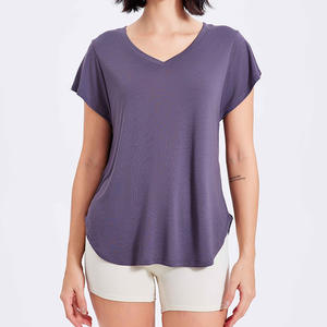 Haut de sport athlétique mi-long léger respirant à séchage rapide pour femme-Couleur unie court sans couture pour le <span class=keywords><strong>yoga</strong></span> décontracté Fitness - Product Image 4