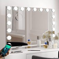 Grand miroir hollywoodien illuminé avec port de chargement USB et haut-parleur Bluetooth miroir de courtoisie suspendu en verre pour bureau