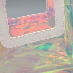 Sac fourre-tout en PVC irisé élégant avec logo personnalisé, sac de courses transparent holographique effet gelée laser - Product Image 5