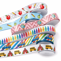 Ruban thème rentrée scolaire 25 mm pour cadeaux d'enseignants, décoration d'événements scolaires, nœuds pour cheveux DIY, papeterie et loisirs créatifs pour étudiants