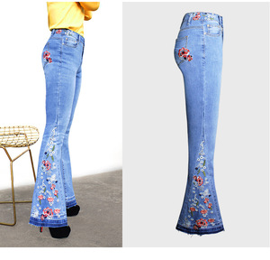 Taille UE Jeans en Denim de Haute Qualité Jeans à Broderie de <span class=keywords><strong>Fleurs</strong></span> pour Femmes - Product Image 1