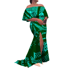 Conception personnalisée Tonga polynésien imprimé tribal fendu plissé de grande taille robe de sirène épaules dénudées robe de bal moulante robes pour femmes - Product Image 2