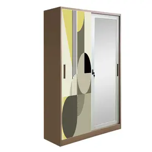 Lemari kamar tidur Modern 1 Cermin 1 penyimpanan pintu geser dibuat sesuai pesanan lemari besar kabinet lemari pakaian baja