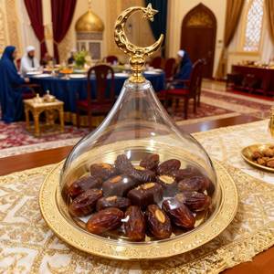 Assiette de service dorée Mubarak avec couvercle en aluminium et acrylique, plateau à bonbons pour le Ramadan - Product Image 1